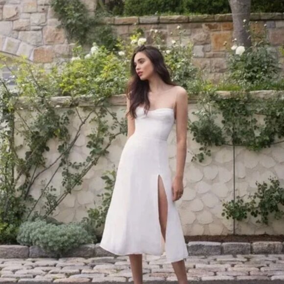 Reformation Juliette Side-Slit Crepe Midi Dress White 4 - Picture 6 of 6